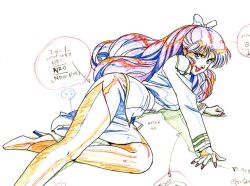 blue_eyes blue_hair busty female female_focus female_only gainax gunbuster hourglass_figure kazumi_amano long_hair pinup pinup_pose sketch tagme wide_hips