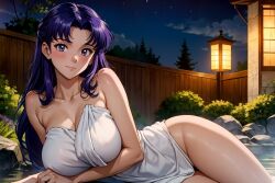 ai_generated druido female female_only misato_katsuragi nai_diffusion neon_genesis_evangelion onsen purple_hair solo stable_diffusion tagme