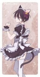 1boy 1other animal_ears artist_request black_hair crossdressing_male dress maid maid_uniform medium_hair requiem_of_the_rose_king richard_plantagenet skinny stockings tagme white_stockings