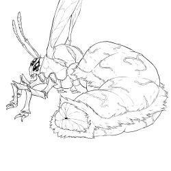 abdomen feral furry huge_pussy insect_girl insectophilia insects monochrome monster monster_girl morelo