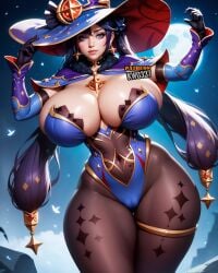 1girls ai_generated alternate_breast_size asian asian_bimbo asian_female big_breasts bimbo blue_hair cameltoe cleavage dark_blue_hair female_only genshin_impact huge_breasts kw0337 mona_(genshin_impact) pale-skinned_female pale_skin purple_hair solo solo_female tagme thick_thighs