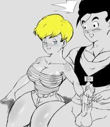 black_hair black_hair_female blonde_hair blonde_hair_female breasts bubble_ass bubble_butt comic dialogue dragon_ball dragon_ball_z english english_dialogue english_text erasa exposed_breasts fellatio female male saiyan sex short_hair short_hair_female son_gohan straight straight_hair text the_zeep thick_ass thick_thighs