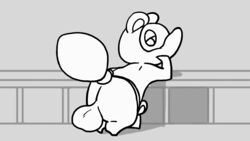 1boy animal_crossing animated anthro arm_support ass backsack balls bounce bouncing_balls bubble_butt chubby counter dat_ass erect fluid_animation fur furry fuzzamorous gif half-closed_eyes inviting male male_only mammal monochrome nintendo presenting_balls solo tanuki teasing thick_thighs tom_nook wide_hips