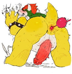 against_wall anal_beads bebebebebe blush bowser cum cumshot erection humanoid_penis male male_only mario_(series) masturbation nintendo orgasm penis sex_toy solo tototoilet