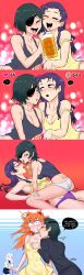 3girls alternate_version_available asuka_langley_sohryu beer big_ass big_breasts chainsaw_man cleavage cute dress drunk fanon_couple female female_only french_kiss funny groping groping_breasts himeno_(chainsaw_man) himesato kissing licking licking_neck misato_katsuragi mistaken_identity multiple_girls neon_genesis_evangelion saliva sloppy sloppy_kiss sundress sytokun thick_thighs trait_connection wholesome yuri