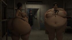 1boy 2girls 3d ada_wong ass belly big_ass big_belly breasts capcom cellulite claire_redfield fat fat_ass fat_belly fat_woman female female_focus huge_ass leon_scott_kennedy male morbidly_obese morbidly_obese_female nipples obese obese_female overweight overweight_female persondudemanguy resident_evil thunder_thighs weight_gain