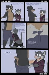 2013 anthro bathroom canine clothed clothing comic danny_(character) duncan_(character) english_text feline fur male male_only mammal open_mouth penis rotten_robbie school smile text