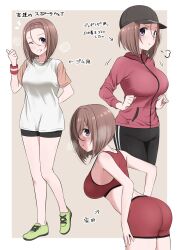 1girls big_breasts ikari_manatsu kamihira_mao kurai_anoko_to_shitai_koto short_hair sports_bra sweat tight_clothing workout workout_clothes