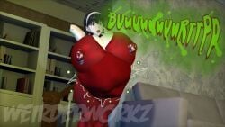 1girls 3d belly big_belly big_breasts black_hair breasts burp burping female female_pred huge_belly huge_breasts nipple_bulge nipple_outline same_size_vore spy_x_family vore weirderworkz yor_briar