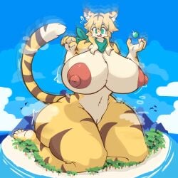 1girls baronflint edited_official_artwork furry giantess giantess_growth growing growth huge_ass huge_breasts leopard macro mia_(world_flipper) nipples nude tail