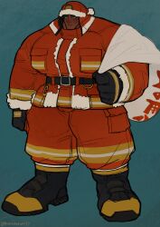 balls bara big_balls big_muscles big_penis bulge clothing firefighter firefighter_uniform flaccid male male_only marototori muscles muscular penis solo solo_male