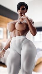 3d abs ass athletic_female big_ass big_breasts black_eyes black_hair blender_(software) breasts dark-skinned_female dark_skin earrings female grvty3d high_resolution looking_at_viewer muscle muscular_female overwatch overwatch_2 pharah short_hair solo tanline tanlines thick_thighs tights tomboy