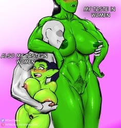 2girls 2girls1boy absolutely_nothing_on big_breasts blush blushing breasts completely_naked completely_nude completely_nude_female completely_nude_male diannadarc embarrassed embarrassed_nude_female female female_pubic_hair goblin goblin_female green_skin hairy_pussy holding_breast human human_male large_breasts male male/female muscular_arms muscular_female nipples nude nude_female nude_male orc orc_female pubic_hair pussy qin_(diannadarc) shortstack squeezing_nipple taller_girl