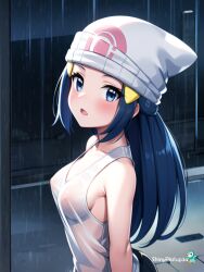 1girls ai_generated blue_hair breasts dawn_(pokemon) pokemon see-through shinypiplup wet_clothes young