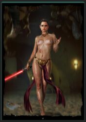 areola areolae barefoot celebrity colalr completely_naked completely_naked_female completely_nude completely_nude_female daisy_ridley disney female female_focus female_only genitals light-skinned_female light_skin lightsaber loincloth ninjartist nude pussy realistic red_lightsaber rey sith sith_rey slave_bikini slave_outfit standing star_wars sword tagme telekinesis the_force torn_clothes weapon