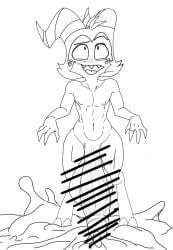 balls big_balls big_penis blush blush_lines bodily_fluids censored cum excessive_cum excessive_genital_fluids genital_fluids genitals hellaverse helluva_boss hi_res huge_balls huge_cock humanoid imp looking_pleasured male moxxie_(helluva_boss) nude penis princegraidy solo