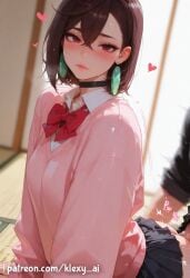 1girls ahe_gao ai_generated ass ayase_momo breasts brown_hair closed_mouth clothed_sex clothing cum dandadan doggy_style earrings female grabbing_ass happy_sex hi_res horny_female huge_breasts klexyai light_skin looking_at_viewer low-angle_view penetration pussy red_eyes short_hair side_view skirt smile teenager teeth uncensored watermark