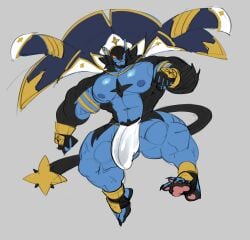 abs absurd_res anthro barazoku biceps big_hat big_penis black_body black_fur blue_body blue_fur chesschirebacon claws clothing feet felid feline fur generation_4_pokemon genitals gloves handwear hat headgear headwear hi_res luxray male mammal muscular muscular_thighs nintendo nipples nude pawpads paws pecs penis pokemon pokemon_(species) solo tail thong toes underwear