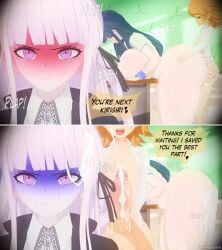 1boy 1femboy 2girls 3d alternate_ass_size alternate_breast_size ass ass_bigger_than_head bent_over bent_over_table blonde-haired_male blonde_hair blue_eyes blue_hair blue_hair_female breasts breasts_bigger_than_head chihiro_fujisaki classroom cum_drip cum_in_hair cum_in_pussy cum_inside danganronpa danganronpa:_trigger_happy_havoc doggy_style dominant_femboy female femboy femboy_on_female fujisaki_chihiro grabbing_ass green_eyes huge_ass huge_breasts huge_cock huge_thighs imminent_rape kirigiri_kyouko koikatsu maizono_sayaka male meme nervous nervous_expression nervous_face nervous_sweat purple_eyes purple_hair purple_hair_female raped_by_femboy sayaka_maizono sex sex_from_behind spike_chunsoft sweating text_bubble thick_thighs thighs white_shirt zephyrf8