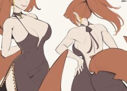 1girls back big_breasts black_dress breasts cheyr cleavage dress female hips hoop_earrings large_breasts mako_fukasame mature mature_female mole_under_eye orange_hair ponytail red_hair shark_girl shark_tail tail vershion virtual_youtuber vtuber