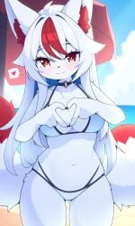 2_tails ai ai-created ai_art ai_generated beach bikini breasts devil-vox devvoxy fanart fox fox_girl heart_hands kitsune knia_(devil-vox) knia_(devvoxy) looking_at_viewer original pixai sexy sexy_female tagme