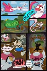animal_pred bodily_fluids bone burping colored comic cruelty death dialogue eevee fatal_vore female feral generation_1_pokemon generation_3_pokemon globaldonut34 hi_res latias latios legendary_pokemon male meep_the_eevee nintendo pokemon pokemon_(species) sad screaming tears vore