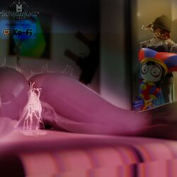 3d_(artwork) anthro bear bed bedroom bodily_fluids calico_cat clothed clothed_female clothing crossover cum cum_in_ass cum_in_vagina cum_inside digital_media_(artwork) domestic_cat epic_games felid feline felis female female/female fortnite furniture genital_fluids glitch_productions group hi_res humanoid jester leaking_anus leaking_cum leaking_vagina looking_at_another looking_down lying lying_on_bed mammal meow_skulls nude nude_anthro nude_female on_bed on_front orgasm peeking_around_corner pomni_(tadc) raven_team_leader schnozzracclewd shocked simultaneous_orgasms smile smiling_at_another standing stare the_amazing_digital_circus trio twitching