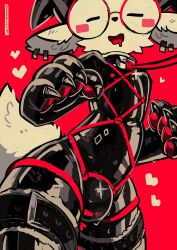 absurd_res anthro bodily_fluids bondage bound bovid bulge caprine closed_eyes clothing collar drooling ear_piercing eyewear full_body_suit glasses glistening gloves goat handwear heart_symbol hi_res horn kurousagi_kemo latex latex_clothing latex_gloves latex_handwear latex_skinsuit leash male mammal open_mouth pawpads piercing restraints rope rope_bondage rope_harness saliva skinsuit solo sweat thigh_belt tight_clothing