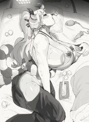 black_and_white female female_only massive_breasts masturbation mostly_clothed napkins_spread nipple_play one_piece self_fondle sex_toy tissue_box tissues uniunipiano yamato_(one_piece)