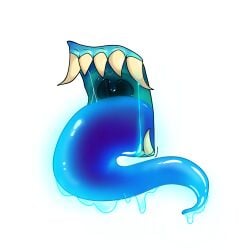 bite blue_mouth dripping_wet ectoplasm fangs mawshot mouth_hold saliva sharp_teeth slime slime_(substance) slimey spit teeth teeth_pointy teeth_showing throat tongue tongue_out