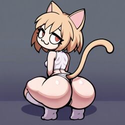 1girls 2d 2d_(artwork) ai_generated breasts brown_hair cat_ears cat_tail chibi comfyui female lambai11 neco-arc presenting_ass red_eyes self_upload shortstack small_breasts small_waist squatting tagme tsukihime white_skin wide_hips