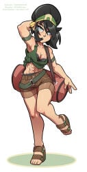 1girls abs avatar_legends avatar_the_last_airbender black_hair black_hair_female blind cleavage clothed_female shorts solo_female the_other_half toph_bei_fong