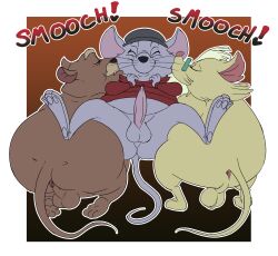 2026 3_toes animal_genitalia animal_penis anthro anus backsack balls bernard_(the_rescuers) big_butt big_ears bob-jiggles bottomless brown_body brown_fur butt clothed clothing david_dawson digital_drawing_(artwork) digital_media_(artwork) disney don_bluth english_text erection eyebrows eyes_closed eyewear facial_hair feet fur genitals glasses group happy hat headgear headwear heart_symbol hi_res house_mouse kissing kissing_cheek lying male male/male mammal mature_male mouse mr._ages murid murine mustache nude on_back onomatopoeia overweight overweight_anthro overweight_male paws penis perineum rear_view rodent semi-anthro shirt simple_background slightly_chubby smile sound_effects text the_great_mouse_detective the_rescuers_(disney) the_secret_of_nimh thick_eyebrows toes topwear trio whiskers white_body white_fur yellow_body yellow_fur