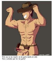 1boy abs armpits balls biceps chest chest_hair cowboy cowboy_hat erect_penis erection gay genitals hairy hairy_male hard_cock hard_on hat human human_male human_only light-skinned_male light_skin male male_nipples male_only mammal muscles muscular muscular_male nipples penis penis_out peperonpomo pubic_hair smile solo solo_male spanish testicles