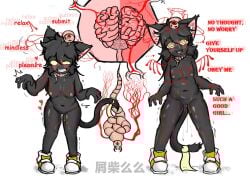 anthro arthropod blush bodily_fluids brain clothing corruption domestic_cat ear_penetration felid feline felis female footwear footwear_only genital_fluids heart_symbol hi_res hypnosis infestation mammal mind_control mostly_nude open_mouth organs parasite penetration praise shoes shoes_only smile solo tendrils text vaginal_fluids xiechai01