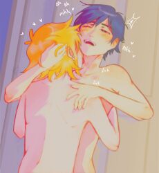 2boys basil_(omori) blonde_hair dark_hair femboy gay gay_sex licking_neck nestty nudity omori sunflower_(omori) sunny_(omori) yaoi