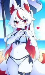 2_tails ai ai-created ai_art ai_generated beach bikini breasts devil-vox devvoxy fanart fox fox_girl heart_hands kitsune knia_(devil-vox) knia_(devvoxy) looking_at_viewer original pixai sexy sexy_female tagme