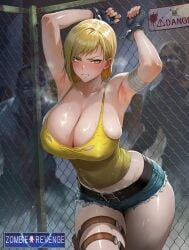 1girls 2025 alternate_version_available blonde_hair bondage breasts female house_of_the_dead huge_breasts large_breasts linda_rotta sega the_house_of_the_dead tomo_(artist) zombie zombie_revenge zombies