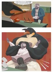 anal anal_sex anthro anthro_on_anthro anthro_penetrated anthro_penetrating anthro_penetrating_anthro avian balls beak big_balls big_muscles big_pecs big_penis bird clothing collared_shirt dialogue dress_shirt duo electronics english_text erection eyewear full_nelson genitals glasses head_lock hi_res intraspecies male male/male male_penetrated male_penetrating male_penetrating_male modern_bird muscular paper_stack pecs penetration penguin penile penile_penetration penis penis_in_ass penis_size_difference phone rectangular_glasses rotary_phone sex shirt speech_bubble text topwear unprofessional_behavior wearing_glasses