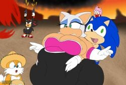 2girls 3boys amy_rose anthro bat belly black_fur black_hair blonde_hair blue_eyes blue_eyeshadow blue_hair breasts canine canine_humanoid cleavage cross-eyed dress eyelashes fat fattyblaze female fox furry gloves green_eyes gun hairband hands_on_belly hedgehog hedgehog_humanoid hips large_breasts male mobian_(species) overweight overweight_female pink_hair red_eyes red_highlights rouge_the_bat sega shadow_the_hedgehog sombrero sonic_(series) sonic_the_hedgehog sonic_the_hedgehog_(series) sonic_zombies squatting squishing_belly stomach taco tails_the_fox thick_thighs thighs upset uzi weapon weapons weight_gain white_hair wide_hips yellow_fur youtube