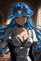 1girls ai_generated bao bao_(vtuber) bao_the_whale blue_hair civitai cleavage female female_focus female_only hylian_r34 indie_virtual_youtuber indie_vtuber liquid_hair long_hair red_eyes tagme virtual_youtuber vtuber