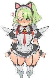 1girls angels_of_delusion angry blush bottom_heavy cute female_focus female_only kuromaruart maid_outfit mostly_clothed short_skirt side_ponytail skimpy_clothes small_breasts solo_female sunna_(afternoon_tea_break)_(zenless_zone_zero) sunna_(zenless_zone_zero) thick_thighs thighhighs thunder_thighs white_background wide_hips zenless_zone_zero