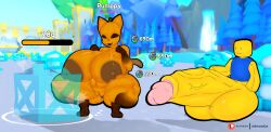 1boy 1girls alt anthro big_breasts breasts bulge cat_girl catgirl detailed_background female gameplay_mechanics giant_breasts gigantic_breasts huge_breasts large_breasts little_cat massive_breasts naked naked_female noob noob_(roblox) nude nude_female pet_simulator_x pumpkin pumpkin_cat roblox roblox_game robloxian see-through squatting thick_thighs thighs thunder_thighs wet wet_pussy x-ray