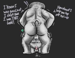 age_difference aged_up animal_genitalia anthro arm_hair ass back_hair backsack ball_tuft balls bent_legs big_dom_small_sub black_background bodily_fluids body_hair bubble_butt butt_hair cum cum_on_ground cum_while_penetrated cumshot dialogue dominant dominant_male duo ejaculation elemental_creature elemental_humanoid erection faceless_character faceless_male fungi_fauna fungi_humanoid fungus fur genital_fluids genitals hand_on_hip hands-free hands_on_legs hands_on_thighs heart_symbol humanoid kneeling knot knotted_penis leg_hair male male/male male_anthro manly markings monochrome motion_lines muscular muscular_male mushroom mushroom_cap mushroom_humanoid older_dom_younger_sub older_male oral oral_orgasm oral_penetration orgasm penetration penis rear_view saliva sheath simple_background size_difference slightly_chubby spots spotted_body spotted_markings submissive submissive_male tail tail_motion tailwag tuft undergreysnest watermark younger_male