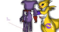 anthro bandai_namco big_penis breasts digimon digimon_(species) duo female foxernaut genitals huge_cock humanoid hyper hyper_genitalia hyper_penis impmon male male/female nude_anthro penis renamon short_male