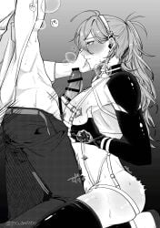 2boys ahoge arched_back ass bar_censor bare_pectorals belt between_pectorals black_background black_gloves black_thighhighs blush bulge censored chest_harness commentary_request dry_humping edmond_(nu_carnival) eiden_(nu_carnival) erection erection_under_clothes fingerless_gloves frottage full-face_blush furrowed_brow gem gloves gradient_background grey_background grinding groin hair_between_eyes hairband hand_on_another's_cheek hand_on_another's_face harness head_out_of_frame heart heavy_breathing high_collar highres humping jewelry kneeling large_pectorals long_hair looking_up male_focus monochrome motion_lines multiple_boys necklace nipples nu_carnival open_belt open_clothes open_shirt pants pecjob pectoral_squeeze pectorals pointless_censoring ponytail puff_of_air sweat tearing_up thigh_strap thighhighs twitter_username user_tppp8223 yaoi