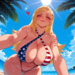 1girl american_flag_swimsuit clothing female flag_print_bikini flag_print_swimsuit blonde_hair breasts swimsuit flag_print american_flag_bikini beach outdoors long_hair solo sun looking_at_viewer bikini day smile cleavage sky wet navel halterneck ocean huge_breasts lips palm_tree criss-cross_halter bangs blush print_swimsuit american_flag american_flag_print sunlight blue_sky jewelry cloud large_breasts thighs bare_shoulders earrings tree thigh_gap print_bikini thick_lips closed_mouth curvy water slingshot_swimsuit orange_eyes pink_lips collarbone shore leaning_forward skindentation palm_leaf stomach from_below piercing one-piece_swimsuit summer ear_piercing sweat all_fours highleg swept_bangs tan inviting inviting_to_sex seductive seductive_look seductive_smile presenting presenting_hindquarters presenting_ass presenting_self presenting_breasts presenting_pussy 1girls ai_generated voluptuous_female voluptuous curvaceous curvaceous_figure curvaceous_female curvy_figure female_focus balecxi mato_seihei_no_slave kamiunten_mira