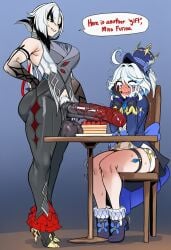1futa 2d 2girls ahoge ai_generated animal_penis arlecchino_(genshin_impact) ass balls big_ass big_balls big_breasts big_butt big_cock big_penis big_testicles black_eyes black_gloves black_hair blue_hair blush breasts cake cake_slice chair cock cyreneceo english english_text erection female female_pubic_hair flat_chest flat_chested flying_sweatdrops food furina_(genshin_impact) futa/female futa_with_female futanari genshin_impact gigantic_balls gigantic_cock gigantic_penis gigantic_testicles gloves hair_between_eyes hand_on_own_hip hat high_heels huge_balls huge_cock huge_testicles jacket large_ass large_balls large_breasts large_butt large_cock large_penis large_testicles large_thighs long_hair long_sleeves massive_balls massive_cock massive_penis massive_testicles multicolored_hair multiple_girls open_mouth pants penis penis_awe pubic_hair sitting smile speech_bubble standing streaked_hair table testicles text thick_ass thick_butt thick_cock thick_penis thick_thighs thighs top_hat trembling two-tone_hair uncensored vein veins veiny veiny_cock veiny_penis white_hair
