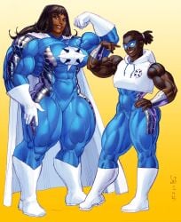 2girls abs biceps breasts dark_skin female jebriodo muscles muscular muscular_arms muscular_female muscular_legs muscular_thighs pecs