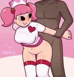 1boy 1boy1girl 1girls animated ass bangs black_eyes blinking blunt_bangs blush boots bottomless bottomless_female bouncing_breasts breasts closed_eyes closed_smile dark-skinned_male dark_skin dress food-themed_hair_ornament grabbing grabbing_arm grin hair_ornament hat heart loop looping_animation medium_breasts milk_(pop'n_music) mp4 navel nurse nurse_cap open_eyes open_mouth open_smile pink-haired_female pink_background pink_hair pop'n_music pop'n_music_artstyle pussy sex sex_from_behind short_hair short_sleeves smile strawberry_hair_ornament toji_(artist) twintails video white_boots white_dress white_hat
